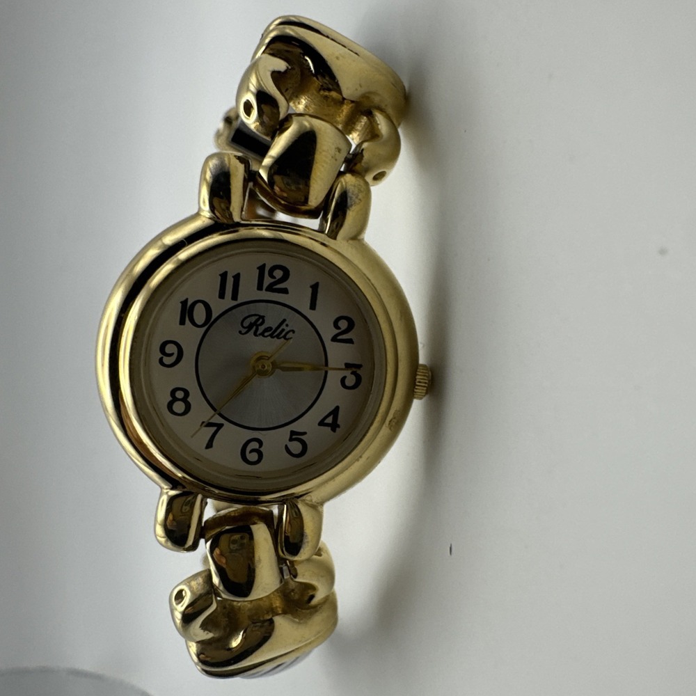 Relic Womens Gold Tone Bracelet Watch White Dial Quartz Japan New Battery